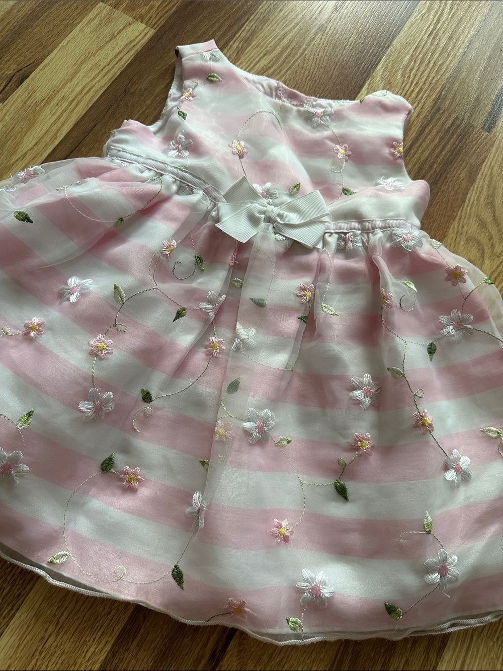 Girls' Pink Floral Stripe Bow Dress 24 M
